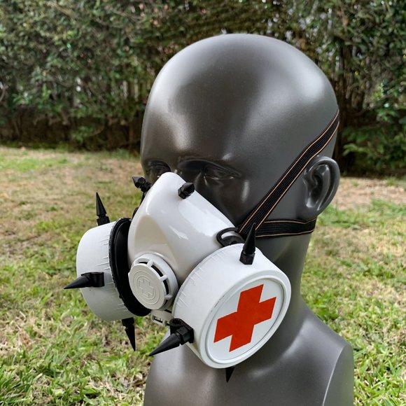 Steampunk Cosplay Costume Mask White Red Party Masquerade Mouth Cover Mask - Picture 2 of 3